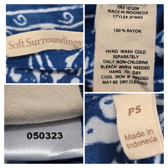 Soft Surroundings Womens Blue Floral Sleeveless Jumpsuit Wide Leg Rayon Size PS - Picture 10 of 13